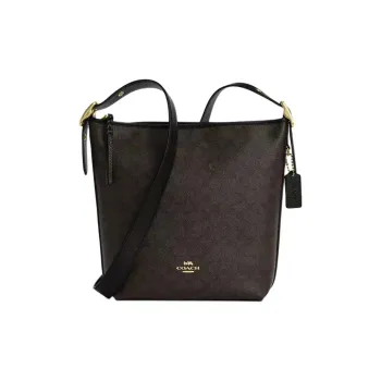 COACH Duffle Coated Canvas With Pebbled Leather Crossbody Bag, Shoulder Bag Medium Size Women's Walnut Wood & Black