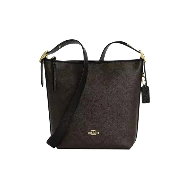 COACH Coated Canvas With Pebbled Leather Crossbody Bag, Shoulder Bag Medium Size Women's Walnut & Black-0