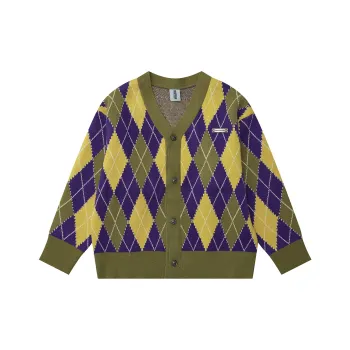 Heartboon Sweaters Unisex Yellow Purple Plaid