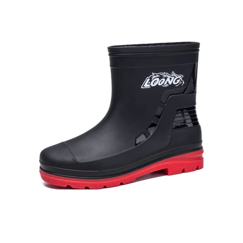 LONGYING Rain Boots Men Black/Black Red-6