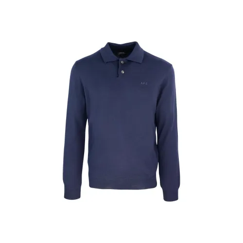 A.P.C Jacob Logo Embroidered Knitted Polo Shirt