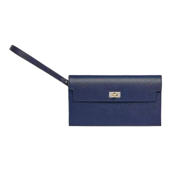HERMES Kelly Pocket Chamkila Goatskin Wallet Women's 73 Bleu Saphir Sapphire Blue