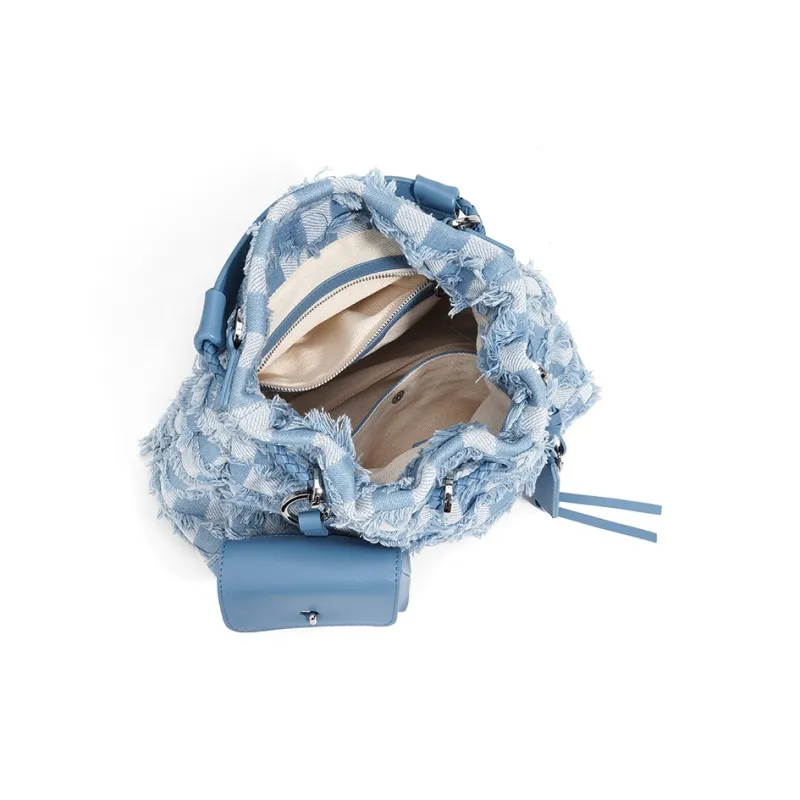 CLEVER& KETCH Denim Shoulder Bag, Crossbody Bag, Handbag, Hobo Bag Women's Greek Blue/Denim & Pink/Denim & Brown-5