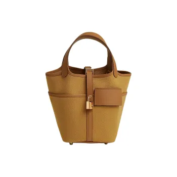 HERMES Picotin Lock Goeland Canvas With Swift Calfskin Basket Bag Handbag Women's Desert & Gold