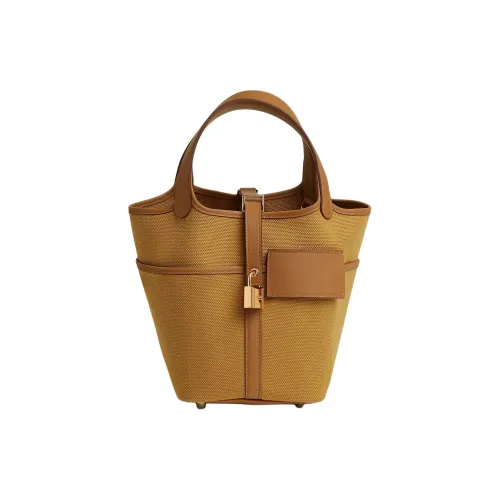 HERMES Picotin Lock Goeland Canvas With Swift Calfskin Basket Bag Handbag Women's Desert & Gold