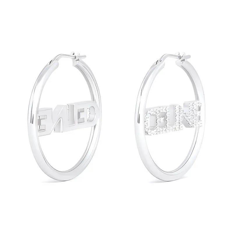 CELINE Monochroms Strass Hoops In Brass With Rhodium Finish And Crystals-1