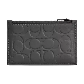 COACH Smooth Calf Leather Card Holder Mini Men's Charcoal