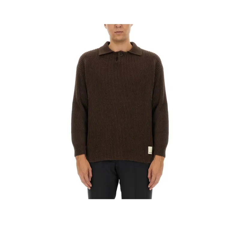 EMPORIO ARMANI Fisherman's Knit Long Sleeved Polo Shirt-0