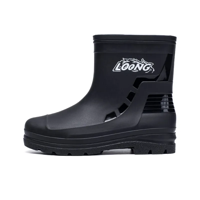 LONGYING Rain Boots Men Black/Black Red-0