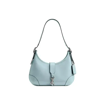 COACH Hamptons Pleated Patent Leather Hobo Bag, Handbag, Shoulder Bag Medium Size Women's Light Blue