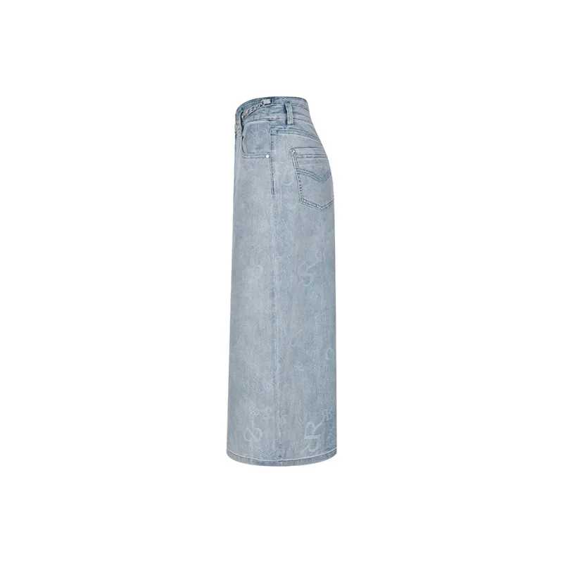RARE Denim Long Skirt Women's Blue-1