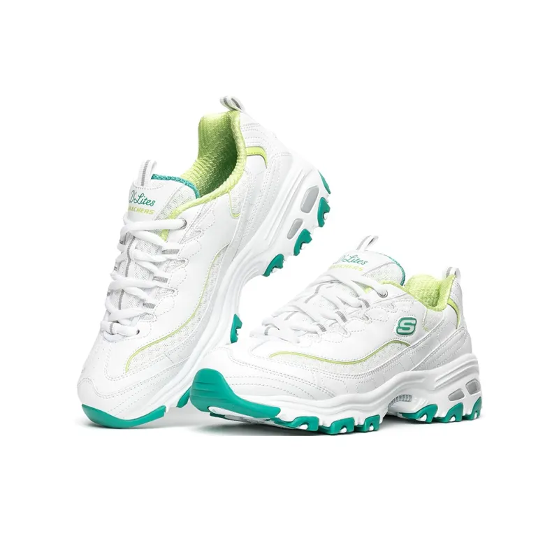 Skechers D Lites 1.0 Low Top Running Shoes White/Green Women's-2