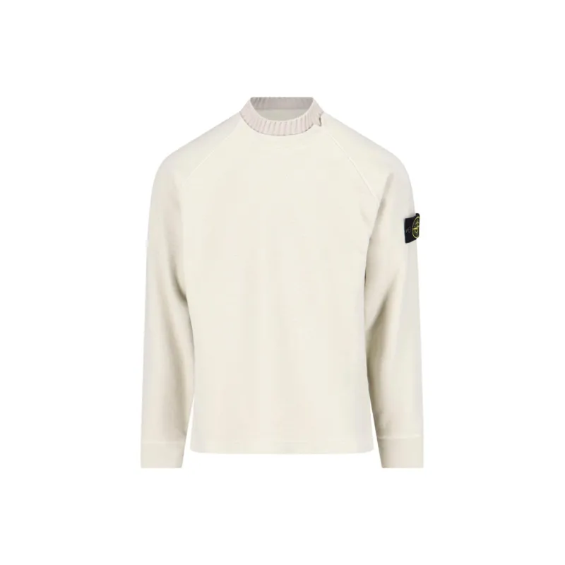 STONE ISLAND Compass Motif Mock Neck Layered Sweatshirt-0