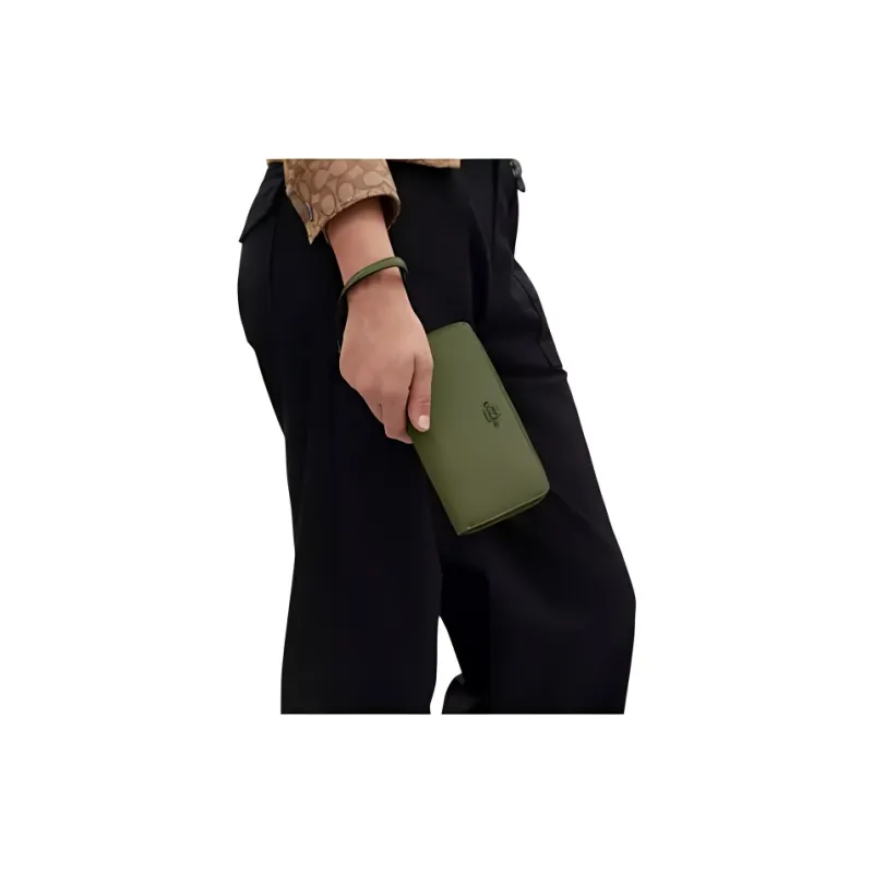 COACH Id Zip Wallet Refined Pebble Leather Clutches Card Holder Wallet Medium Size Women's Grass Green-4