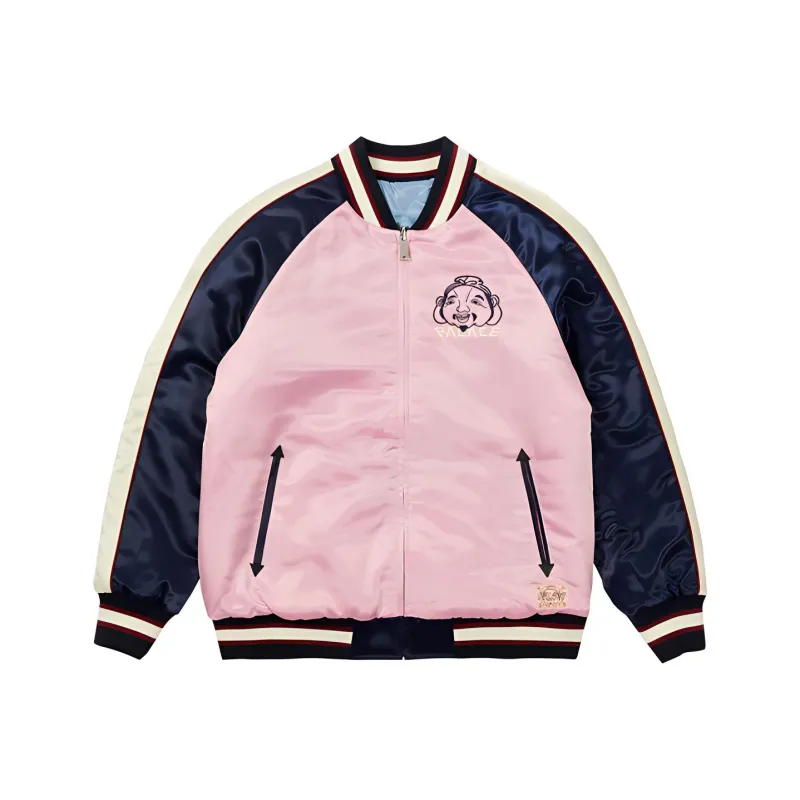 Evisu X PALACE Puffer Jackets Unisex Blue/Pink-3