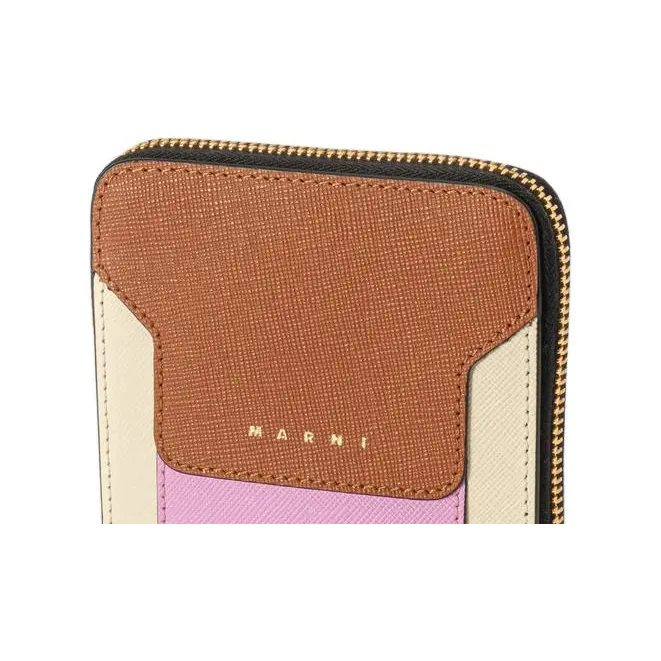 MARNI Cow Leather Wallet Mini Women's Brown & Cream-6