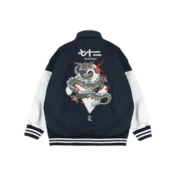 WOOKONG Loose Fit Jacket Unisex Navy Blue