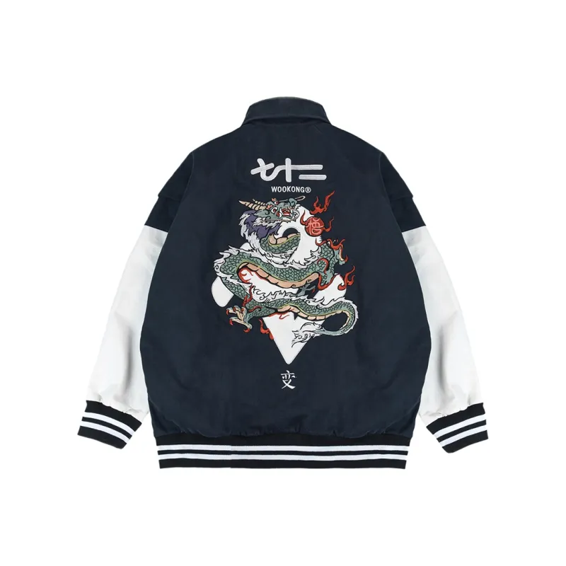 WOOKONG Loose Fit Jacket Unisex Navy Blue-0