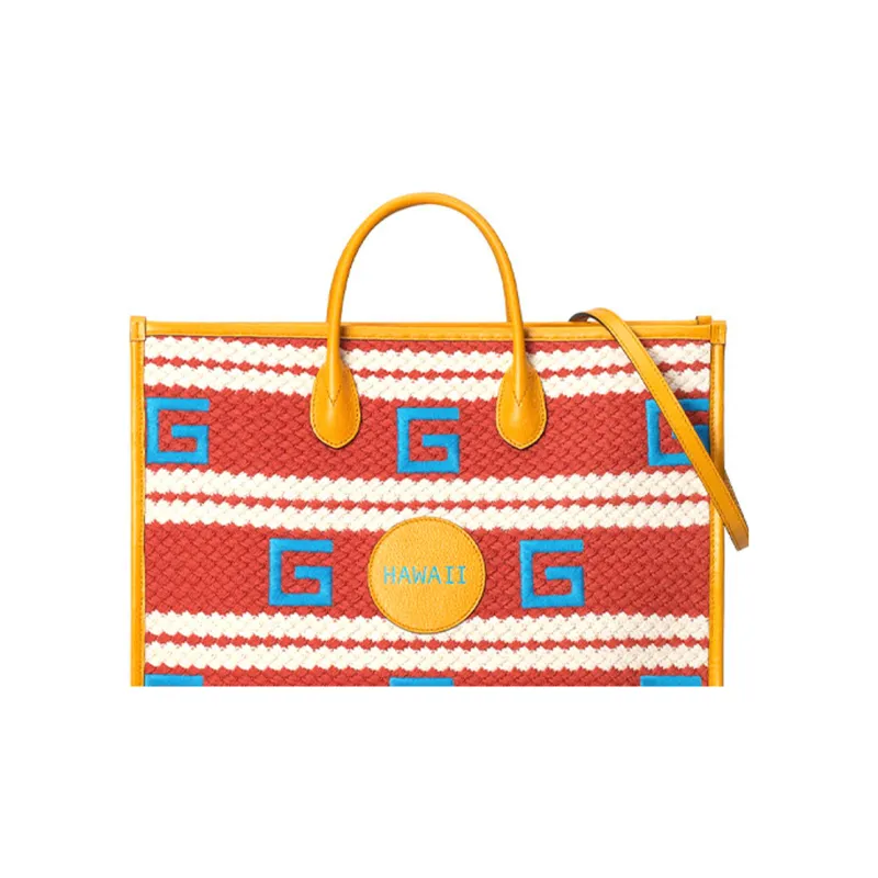 GUCCI Fabric With Leather Tote, Shoulder Bag, Crossbody Bag, Handbag Women's Orange, Yellow-5