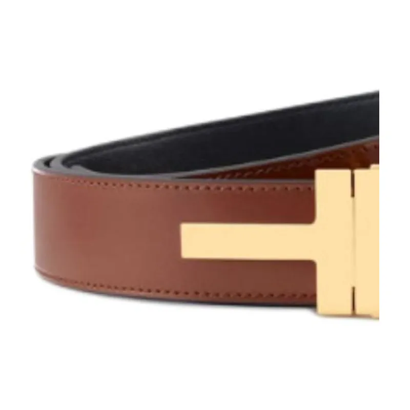 TF Calfskin Leather Belts Men's Brown Width 3CM-1