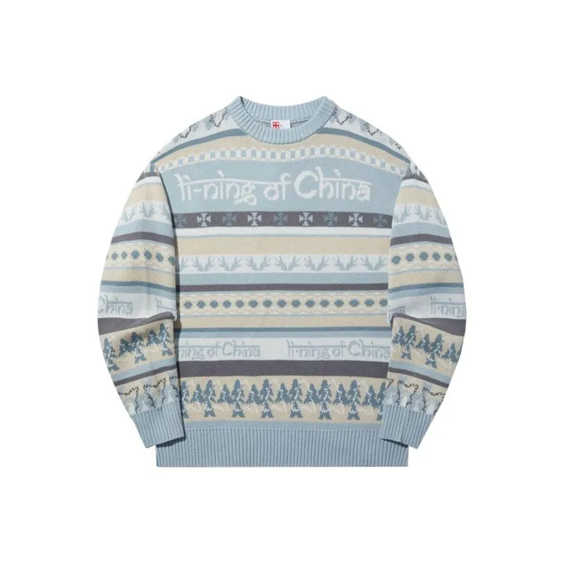 LiNing Sweater Unisex Stone Blue Gray Jacquard-0