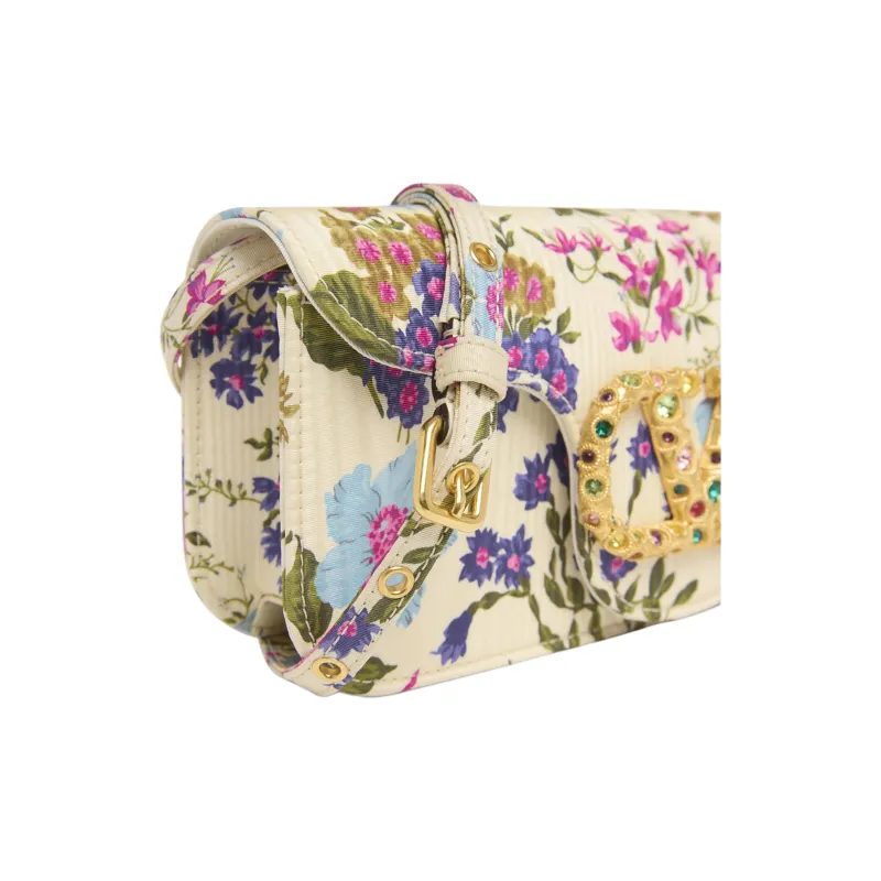 Valentino Silk Clutch Shoulder Bag Women's Beige & Multicolor-2