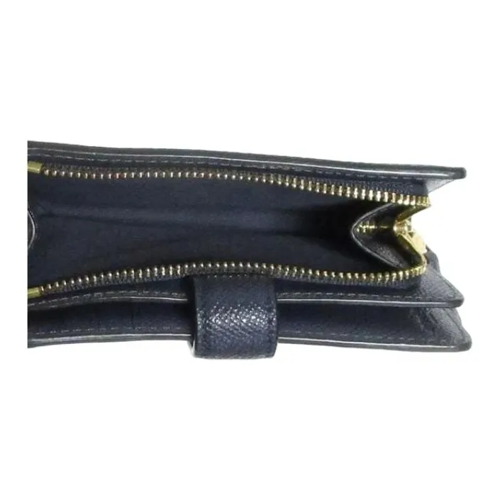 COACH Corner Zip Cross-Stitch Leather Wallet Medium Size Women's Navy-4