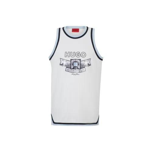 HUGO BOSS SS24 Mesh Vest With New-Season Logo Artwork Tank Tops Men's White