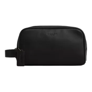 COACH Travel Kit Smooth Calf Leather Makeup Bag Small Size Unisex Black