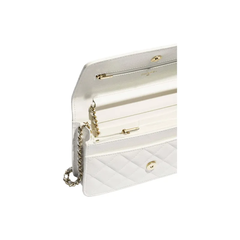 CHANEL Calfskin Wallet, Shoulder Bag Women's White-3