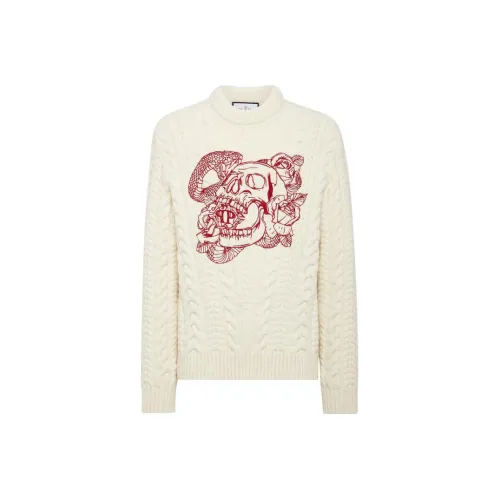 PHILIPP PLEIN Skull embroidered Cable knit Sweatshirt