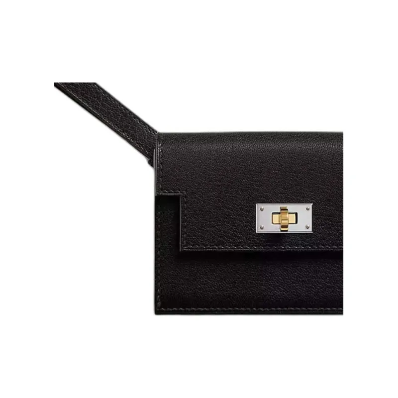 HERMES Kelly Pocket Chamkila Goatskin Wallet Women's 89 Noir Black-3