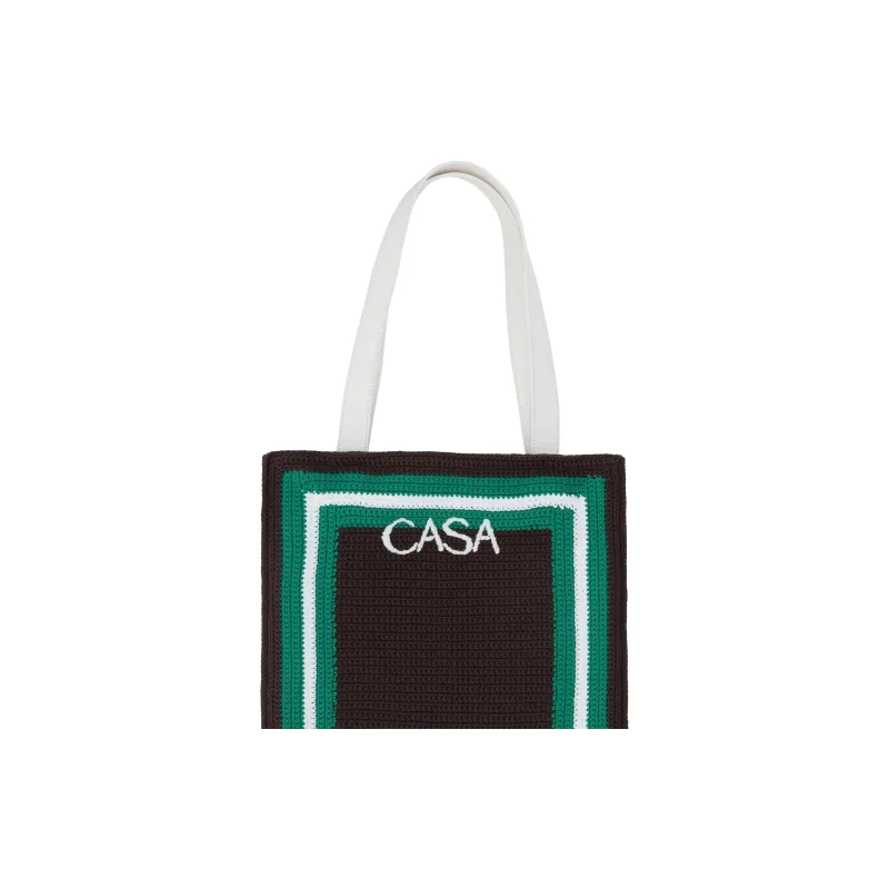 CASABLANCA Logo Embroidered Crochet Knit Top Handle Bag-2