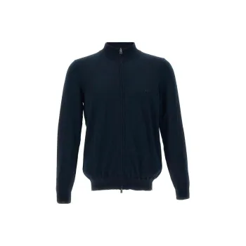 HUGO BOSS Logo Embroidered Zipped Knit Cardigan
