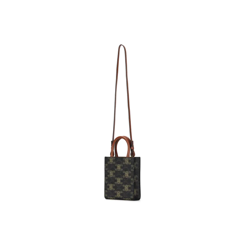 CELINE Triomphe Leather Sheet Music Bag Handbag Mini Women's Tawny-1