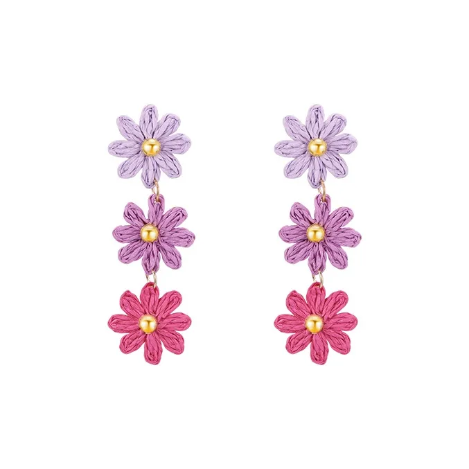 Peach Tea Multicolor Straw Woven Stud Earrings Women's-6