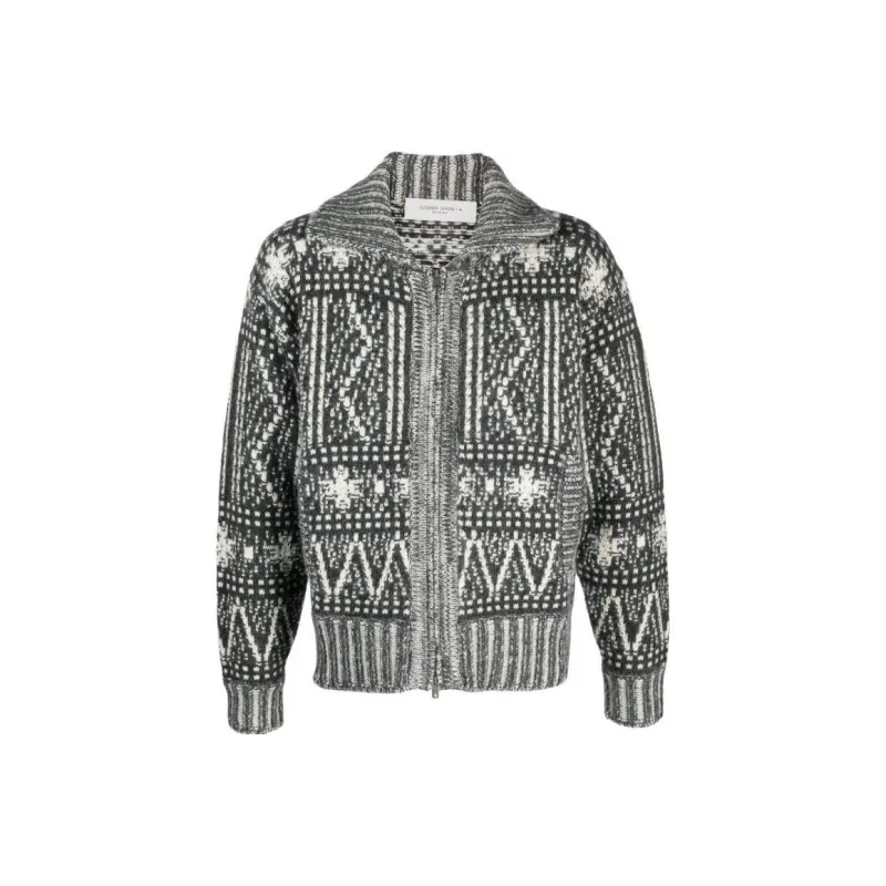 Golden Goose Pattern Intarsia-Knit Zi-Up Cardigan-0