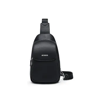 SEPTWOLVES Split Cow Leather Shoulder Bag Cell Phone Pouch Water Repellent QPL Regular Men's Black