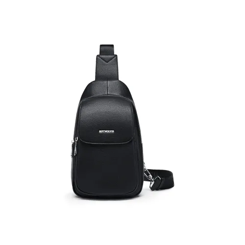 SEPTWOLVES Split Cow Leather Shoulder Bag Cell Phone Pouch Water Repellent QPL Regular Men's Black