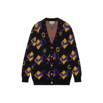 GUCCI Patterned Intarsia Knit Buttoned Cardigan