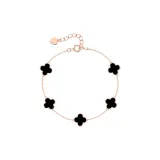 925 Sterling Silver Lucky Five-Flower Bracelet (Black)