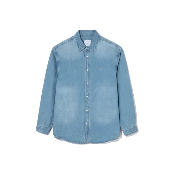 COVERNAT C Logo Letter Embroidery Casual Long Sleeved Denim Shirt Unisex Bright Blue