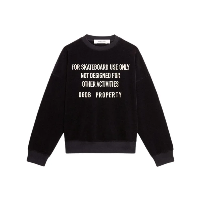 Golden Goose Slogan Embroidered Crewneck Velvet Swetashirt-0