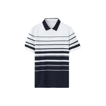GOLDLION Polo Shirt Men's White Base With Blue Stripes