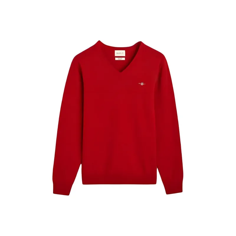 GANT Superfine Lambswool V-Neck Sweater Sweater Men's Red-0