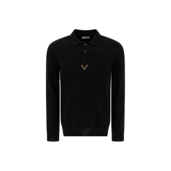 Valentino Logo Plaque Long Sleeved Polo Shirt