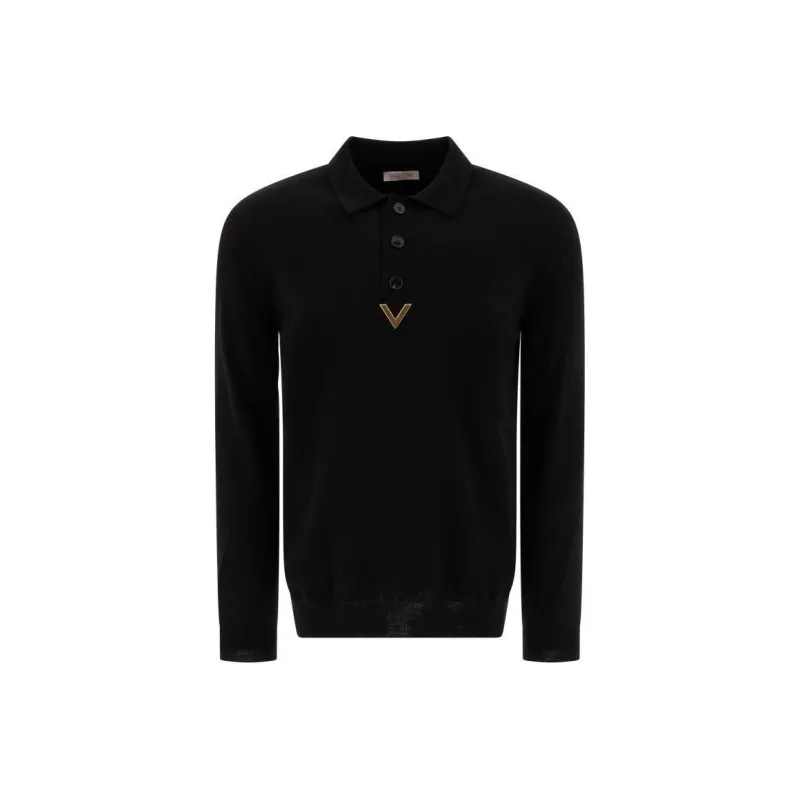 Valentino Logo Plaque Long Sleeved Polo Shirt-0
