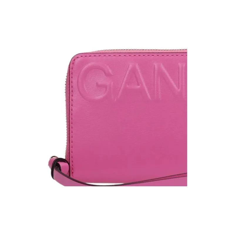 GANNI Leather Zip Closure Wallet Women's Pink-4