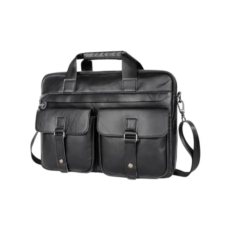 VIHUS Top Grain Cow Leather Briefcase Men's Black/Brown-6