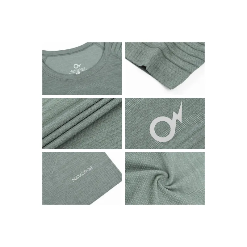NATADUOPU NTP Lightning Ball Short Sleeved T Shirts Integrated Knitted Fabric Sports Top*1 Unisex Gray Green-2